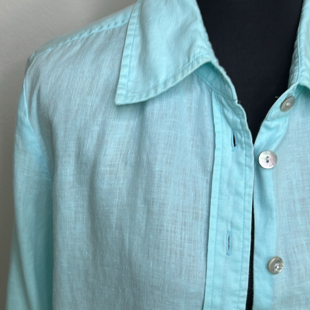 DRESSBARN Womens LINEN Acqua  casual Button-Up Shirt size M - Picture 6 of 11